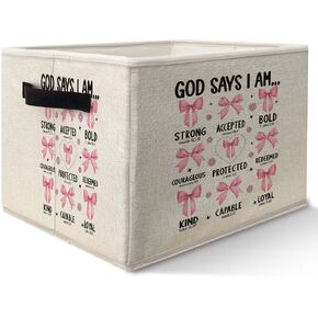 Pink Bow Storage Bins Basket, Toybox for Girls Room, Coquette Pink Ribbon Bow Collapsible Fabric Storage Box Organizer for Bedroom Bathroom Clothes Books Toys in Saudi Arabia