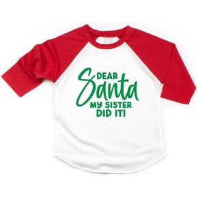Bump and Beyond Designs Girls and Boys Christmas Shirt, Santa My Sister Did It in Saudi Arabia