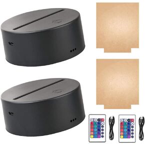 2-Set 3D Night LED Light Lamp Base with Square Acrylic Sheet, Large Size Base Includes Remote Control + USB Cable, 16 Colors Decoration Maison Decorative Lights for Bedroom Child Room (White) in Kuwait