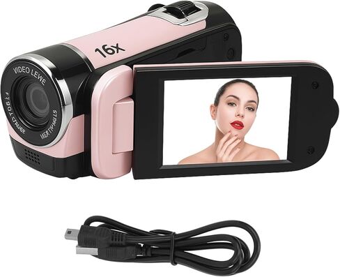 كاميرا فيديو Yosoo Health Gear، 1080P 16MP DV كاميرا فيديو رقمية صغيرة لتسجيل الفيديو، شاشة قابلة للدوران 2.4 بوصة، مسجل كاميرا HD تكبير 16X مع ضوء ملء LED () in Kuwait