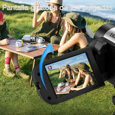 كاميرا فيديو Yosoo Health Gear، 1080P 16MP DV كاميرا فيديو رقمية صغيرة لتسجيل الفيديو، شاشة قابلة للدوران 2.4 بوصة، مسجل كاميرا HD تكبير 16X مع ضوء ملء LED () in Kuwait