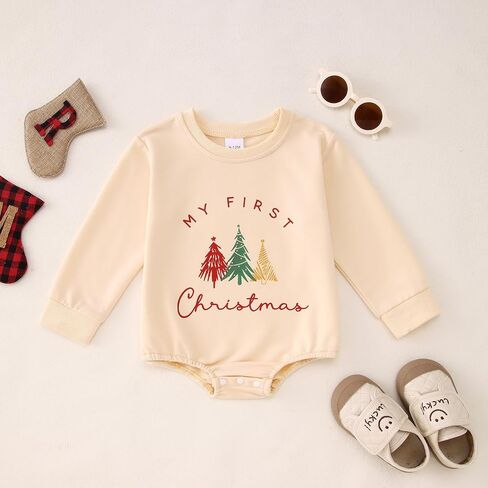 CM C&M WODRO Baby Boy Girl Christmas Outfit My First Christmas Sweatshirt Romper Infant Long Sleeve Onesie Winter Clothes in Saudi Arabia