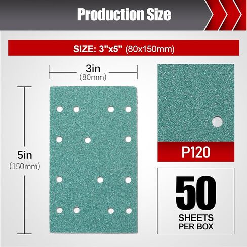 BOSHCRAFT 50 Pcs 3"x5" Sand Paper, 120/220/320 Grit | 14-hole. Fits Festool RTS 400 & Mirka Deos 353. For wood furniture sanding. in Saudi Arabia
