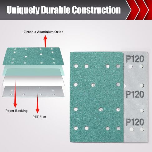 BOSHCRAFT 50 Pcs 3"x5" Sand Paper, 120/220/320 Grit | 14-hole. Fits Festool RTS 400 & Mirka Deos 353. For wood furniture sanding. in Saudi Arabia