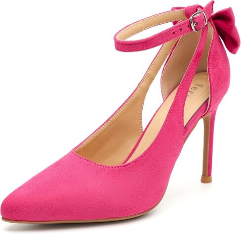 Women's Bow High Heels Pumps Stiletto Ankle Strap D'Orsay Pointed Toe 3.5" Dress Shoes in Saudi Arabia