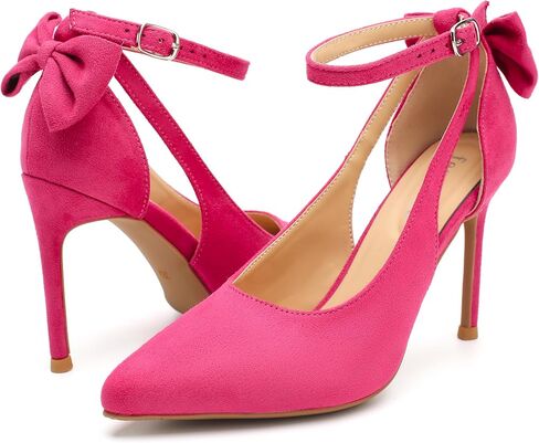 Women's Bow High Heels Pumps Stiletto Ankle Strap D'Orsay Pointed Toe 3.5" Dress Shoes in Saudi Arabia