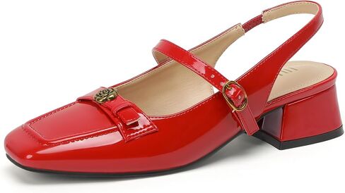 IDIFU Womens Mary Jane Slingback Chunky Block Heels Low Closed Square Toe Pumps Adjustable Strap Dress Shoes for Women Wedding Party Prom Heels Dressy Comfortable Vintage Pumps Shoes in Saudi Arabia