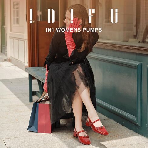 IDIFU Womens Mary Jane Slingback Chunky Block Heels Low Closed Square Toe Pumps Adjustable Strap Dress Shoes for Women Wedding Party Prom Heels Dressy Comfortable Vintage Pumps Shoes in Saudi Arabia