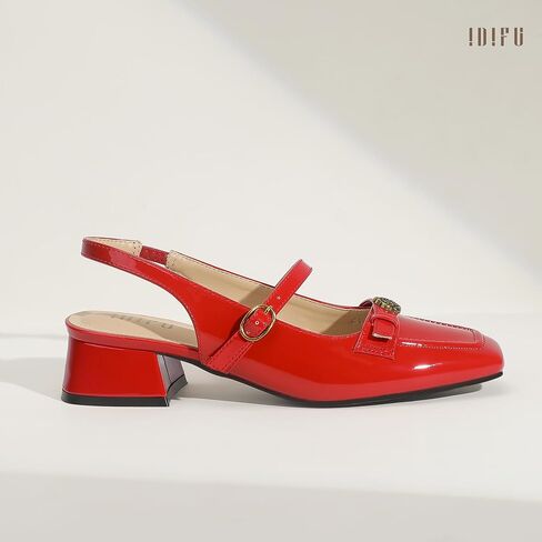IDIFU Womens Mary Jane Slingback Chunky Block Heels Low Closed Square Toe Pumps Adjustable Strap Dress Shoes for Women Wedding Party Prom Heels Dressy Comfortable Vintage Pumps Shoes in Saudi Arabia