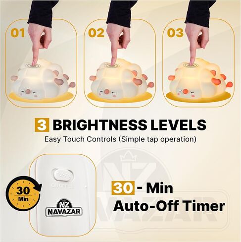 ضوء ليلي LED قابل لإعادة الشحن، مصباح لمس سيليكون ناعم مع تعتيم 3 مستويات، مؤقت 30 دقيقة، تصميم إسفنجي خالٍ من مادة BPA، مثالي للرضاعة الطبيعية والحضانة وديكور غرفة الأطفال (الأغنام) in Saudi Arabia