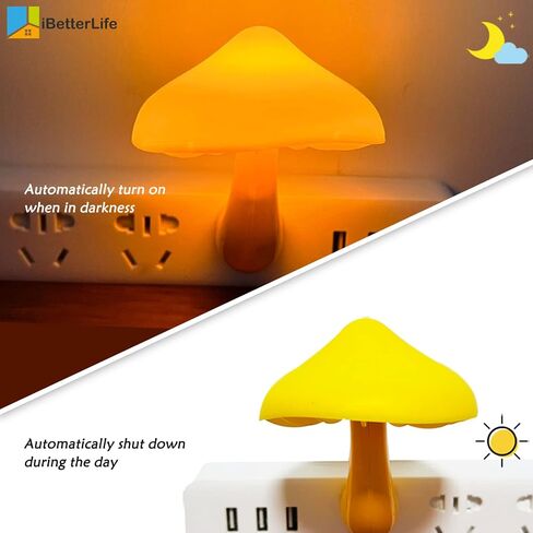 Sensor LED Mushroom Night Lights - 2Pack Plug into Wall Mushroom Lamp, Cute Mini Dream Bed Nightlight for Kids Adults for Home Office, Bedroom, Bathroom Toilet, Stairs, Hallway Corridor, Warm White in Saudi Arabia