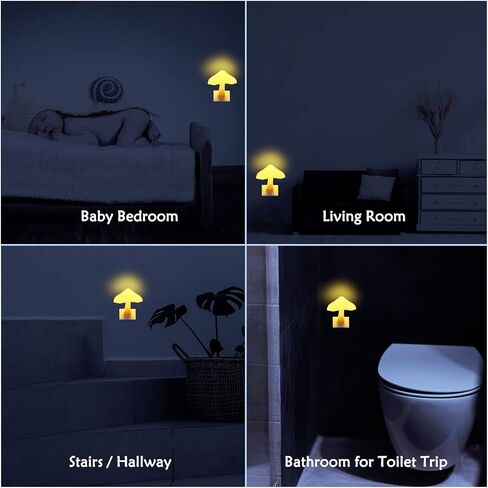 Sensor LED Mushroom Night Lights - 2Pack Plug into Wall Mushroom Lamp, Cute Mini Dream Bed Nightlight for Kids Adults for Home Office, Bedroom, Bathroom Toilet, Stairs, Hallway Corridor, Warm White in Saudi Arabia
