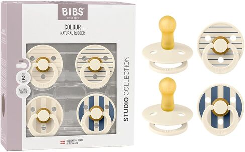 BIBS Colour Pacifier 4-Pack, BPA Free Pacifiers, Round Nipple. مطاط طبيعي، صنع في الدنمارك، مقاس 1 (0-6 أشهر)، عاجي in Saudi Arabia