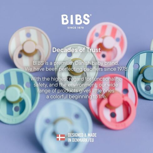 BIBS Colour Pacifier 4-Pack, BPA Free Pacifiers, Round Nipple. مطاط طبيعي، صنع في الدنمارك، مقاس 1 (0-6 أشهر)، عاجي in Saudi Arabia