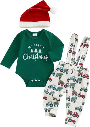 My First New Years Baby Boy Outfit 1st New Year Romper Long Pants and Hat Happy New Year Outfit 3Pcs Cute Clothes in Saudi Arabia