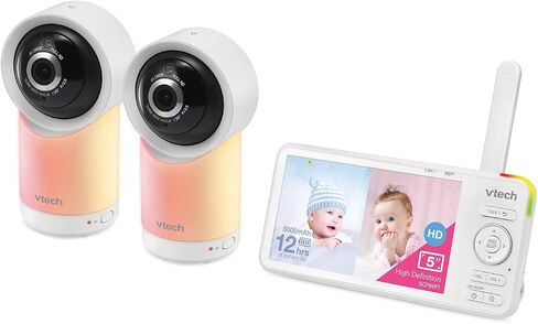 VTech RM5766-2HD RM57662HD Smart Wi-Fi 1080p 2-Camera 360°-Pan-and-Tilt Video Baby Monitor System with 5-in. Display, Night-Light, and Remote Access, White in Saudi Arabia