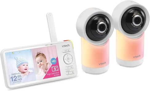 VTech RM5766-2HD RM57662HD Smart Wi-Fi 1080p 2-Camera 360°-Pan-and-Tilt Video Baby Monitor System with 5-in. Display, Night-Light, and Remote Access, White in Saudi Arabia