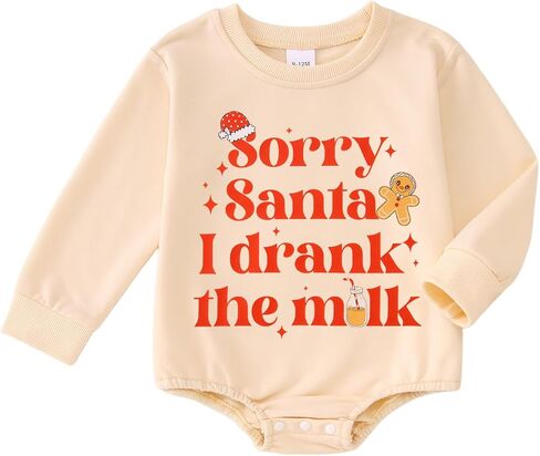 IZYJOY Baby Girls Boys Christmas Outfit Newborn Sorry Santa I Drank The Milk Sweatshirt Romper Long Sleeve Xmas Bubble Onesie in Saudi Arabia