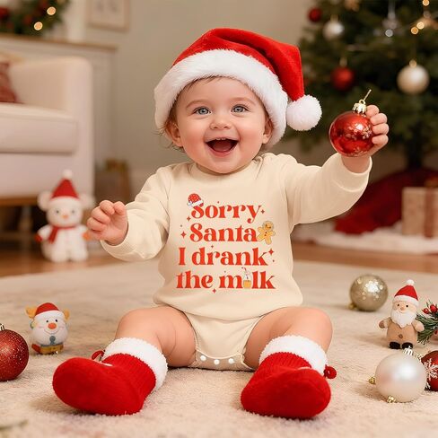 IZYJOY Baby Girls Boys Christmas Outfit Newborn Sorry Santa I Drank The Milk Sweatshirt Romper Long Sleeve Xmas Bubble Onesie in Saudi Arabia