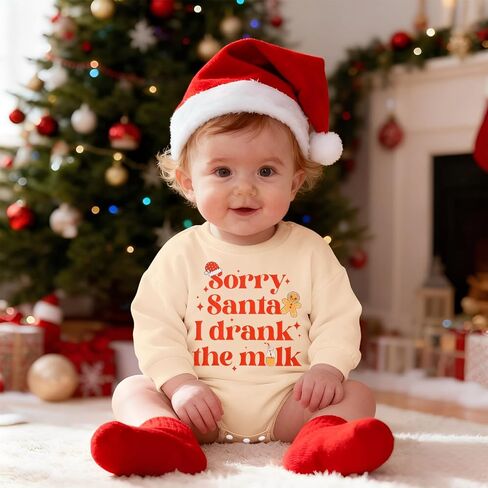 IZYJOY Baby Girls Boys Christmas Outfit Newborn Sorry Santa I Drank The Milk Sweatshirt Romper Long Sleeve Xmas Bubble Onesie in Saudi Arabia