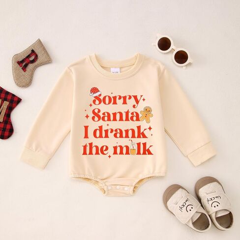 IZYJOY Baby Girls Boys Christmas Outfit Newborn Sorry Santa I Drank The Milk Sweatshirt Romper Long Sleeve Xmas Bubble Onesie in Saudi Arabia