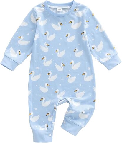 Baby Girl Boy Fall Clothes Silly Goose Print Long Sleeve Sweatshirt Romper Jumpsuit Newborn Infant Farm Animal Outfit in Saudi Arabia