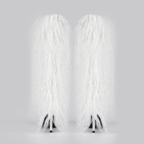 Fur Boots for Women Knee High Foldover Boots with Detachable Long Fur, Pointed Toe Stiletto High Heel Tall Boots in Saudi Arabia