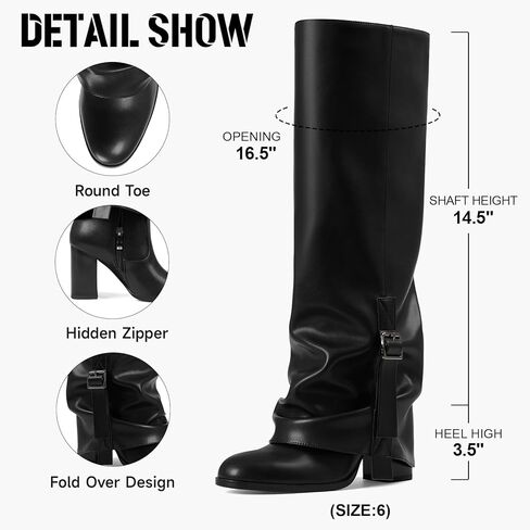 أحذية طويلة للركبة واسعة الساق للنساء قابلة للطي فوق حذاء طويل فضفاض بمقدمة مستديرة وإبزيم in Kuwait