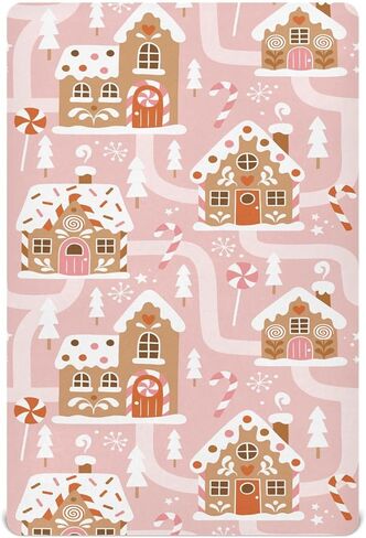 Gingerbread House Christmas Tree Pink Fitted Crib Sheets Stretchy Portable Playard Sheets for Baby Toddler, Breathable Soft Mini Crib Mattress 52 x 28 in for Boys and Girls in Kuwait
