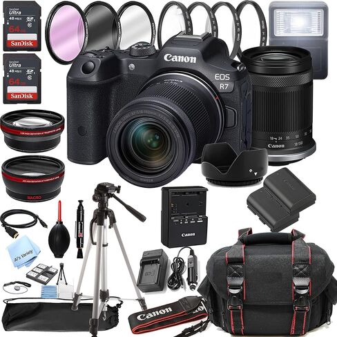 Canon EOS R7 Mirrorless Digital Camera with RF-S 18-150mm f/3.5-6.3 is STM Lens + 128GB Memory + Case + Tripod + Filters (38pc Bundle) (Renewed) in Saudi Arabia