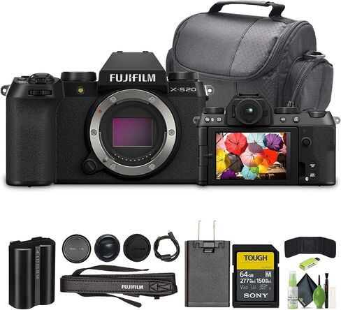 Fujifilm X-S20 Professional Compact Digital Mirrorless Camera Body - Black - Bundle with 64GB UHS-II SDXC Memory Card + Travel Bag and Lens Cleaning Kit in Saudi Arabia