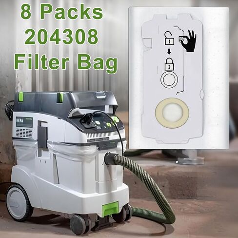 8 عبوات 204308 CT Mini/Midi -2/5 أكياس فلتر لسلسلة Festool CT (موديلات 2019+) - متوافقة مع CT MINI/MIDI I، CT 15، CTC MINI/MIDI، تصميم قابل للطي ذاتي الغلق in Kuwait