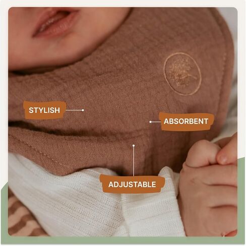 Parker Baby Muslin Bandana Drool Bibs | 100% Soft Muslin Cotton, Absorbent & Adjustable | Stylish Teething & Drooling Bibs in Saudi Arabia