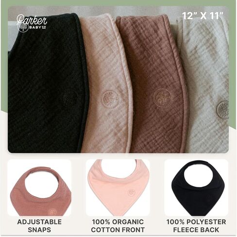 Parker Baby Muslin Bandana Drool Bibs | 100% Soft Muslin Cotton, Absorbent & Adjustable | Stylish Teething & Drooling Bibs in Saudi Arabia