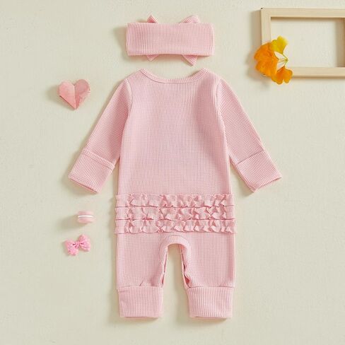 Merqwadd I'm New Here Outfit Baby Girl Long Sleeve Waffle Bow Jumpsuit Newborn Coming Home Outfit in Saudi Arabia