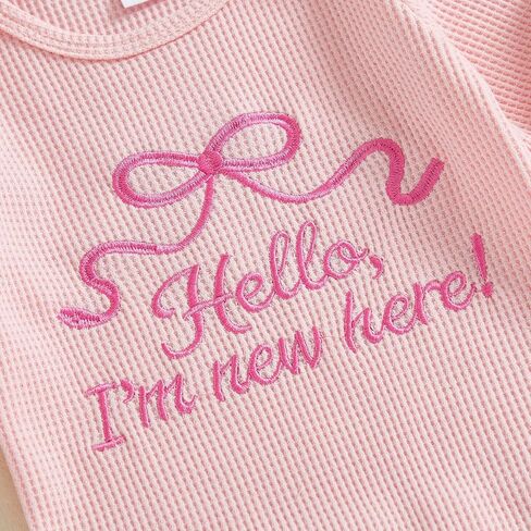 Merqwadd I'm New Here Outfit Baby Girl Long Sleeve Waffle Bow Jumpsuit Newborn Coming Home Outfit in Saudi Arabia