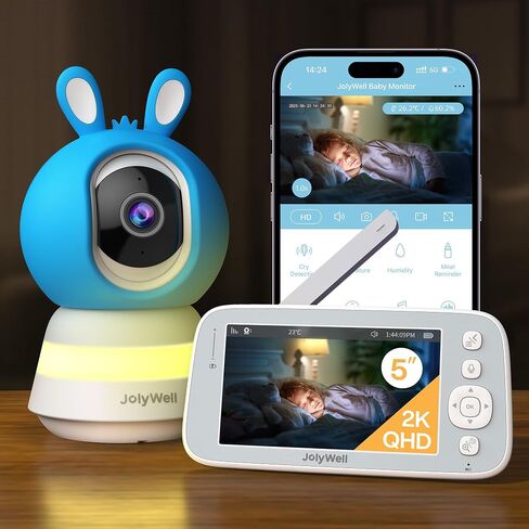 2K Baby Monitor with Camera and Audio, 5" Display Wifi Baby Monitor with App Control, Motion & Cry Detection, Night Vision, VOX, Real-Time Record, Temper Sensor, 2-Way Talk, RGB Night Light, Lullabies in Saudi Arabia
