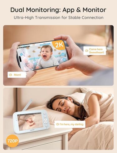 2K Baby Monitor with Camera and Audio, 5" Display Wifi Baby Monitor with App Control, Motion & Cry Detection, Night Vision, VOX, Real-Time Record, Temper Sensor, 2-Way Talk, RGB Night Light, Lullabies in Saudi Arabia