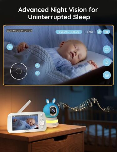 2K Baby Monitor with Camera and Audio, 5" Display Wifi Baby Monitor with App Control, Motion & Cry Detection, Night Vision, VOX, Real-Time Record, Temper Sensor, 2-Way Talk, RGB Night Light, Lullabies in Saudi Arabia