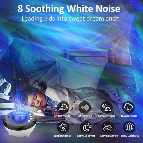 أورورا بروجيكتور سمّاعات بلوتوث/مؤقت/عن بعد الضوضاء البيضاء ليلة ضوء غالاكسي ستار ضوء للسقف غرفة نوم ديكور الاطفال البالغين in Kuwait