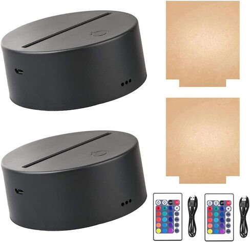 2-Set 3D Night LED Light Lamp Base with Square Acrylic Sheet, Large Size Base Includes Remote Control + USB Cable, 16 Colors Decoration Maison Decorative Lights for Bedroom Child Room (White) in Kuwait