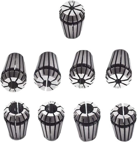 9Pcs ER16 Spring Collet Set 1/8" 5/32" 3/16" 7/32" 1/4" 9/32" 5/16" 11/32" 3/8 " in Saudi Arabia