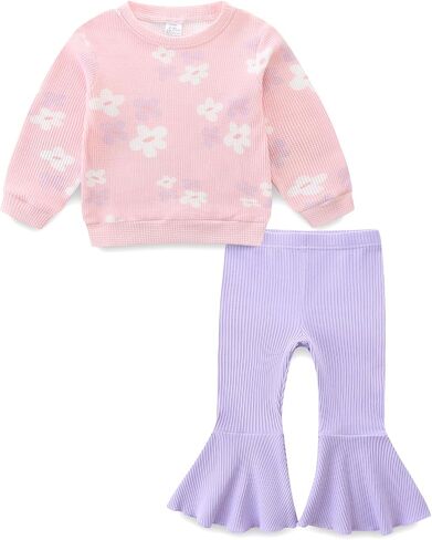 Toddler Baby Girl Clothes Long Sleeve Crewneck Sweatshirt with Bell Bottom Pants Spring Fall Winter Outfits in Saudi Arabia