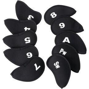 10Pcs Neoprene Black Golf Head Covers for Iron with White Club No. Fit Most Brands