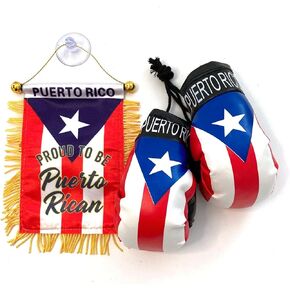 Puerto Rico flags for cars accessories sticker decals small Boricua Puerto Rican Hook up car interior accessory small hanging rearview mirror hanging mini banner Black and white Puerto Rican Rico PR