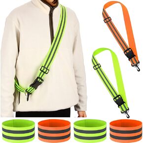 2 Pcs Reflective Sash with 4 Bands Adjustable Visibility Belt Safety Strap, Band for Wrist Arm Ankle Leg Substitute for Reflective Vest Reflective Running Gear