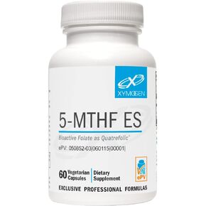 XYMOGEN 5-MTHF ES - 17,000 mcg DFE - Bioactive Folate Supplement as Quatrefolic - Mood, Cardiovascular + Methylation Support - Vitamin B Methyl Folate as L Methylfolate (60 Capsules)