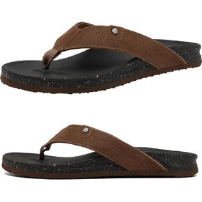 ARCHSUPPORT Mens Leather Flip Flops with Arch Support, Cushion Beach Thong Sandals