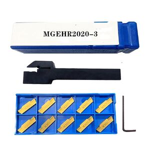 10pcs MGMN300-M Carbide Grooving Inserts with MGEHR2020-3 Lathe Grooving Cut-Off Tool Holder, Wrench, Pack of 12