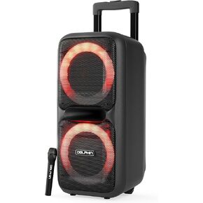 Dolphin SP-2100RBT Portable Bluetooth Speaker System - Party Speaker on Wheels with Sound-Activated Light Show, Seamless Audio Sync, Powerful Bass, Dual 10" Woofers, Long Battery Life